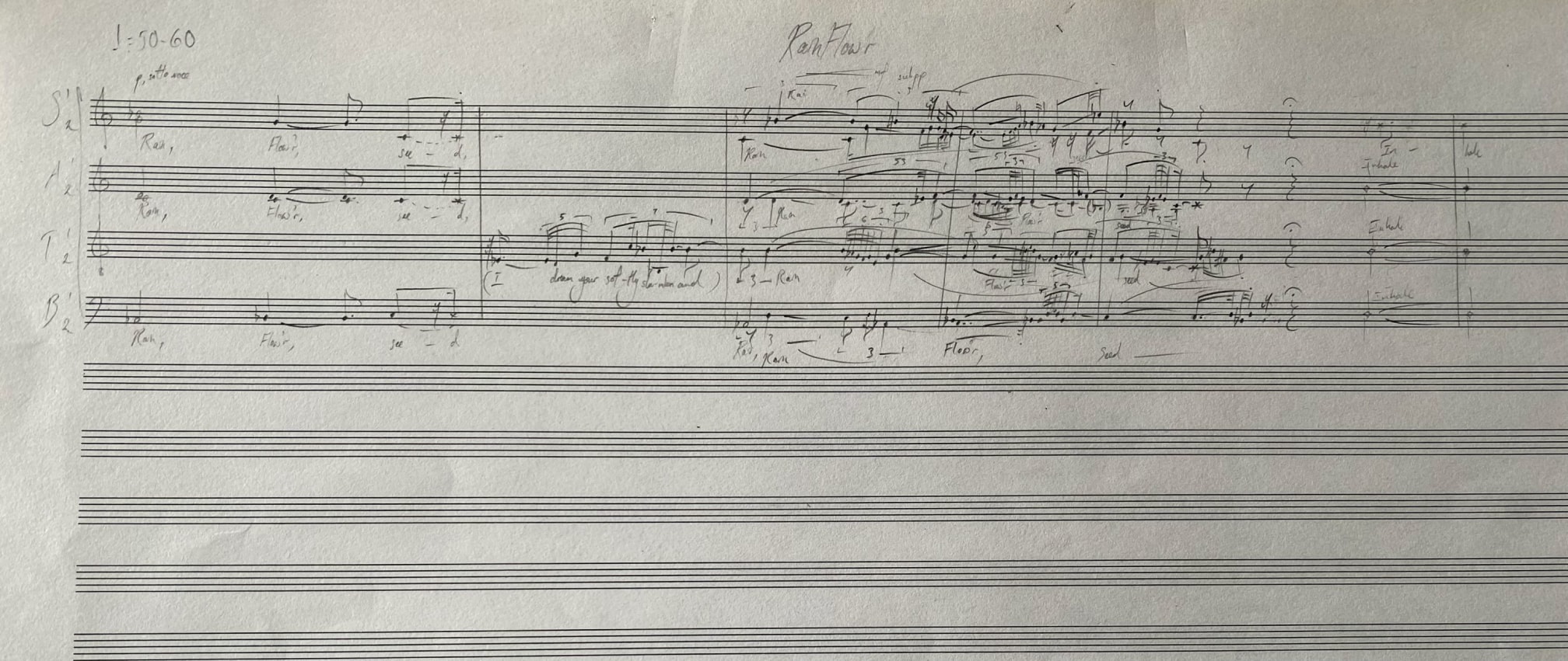 Handwritten sketch of score titled Rainflowr